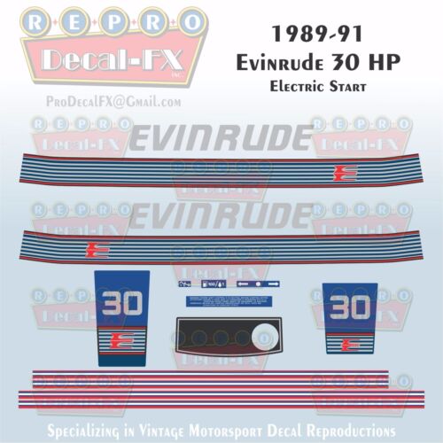 1989-91 Evinrude 30 HP Electric Start Outboard Repro 15 Piece Marine Vinyl Decal