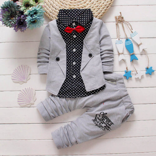Winter Kids Baby Boy Gentleman Shirt Tops+Long Pants Formal Party Clothes Set .