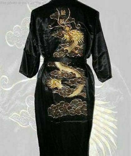 HOT Men's Bathrobe Kimono Robe Gown Red Black Blue Chinese Silk Style  M - XXL