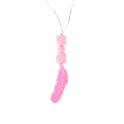 Silicone beads baby teething chewable necklace feather pendant baby teether BS