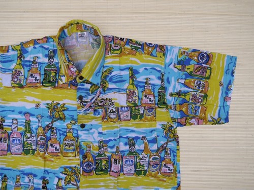 Hawaii camicia hawaii Hawaii Camicia viscosa giallo palme festa sulla spiaggia NUOVO