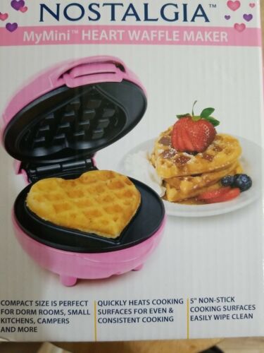 Choice of Red or Pink Electric 5-Inch Mini Nostalgia MyMini Heart Waffle Maker 