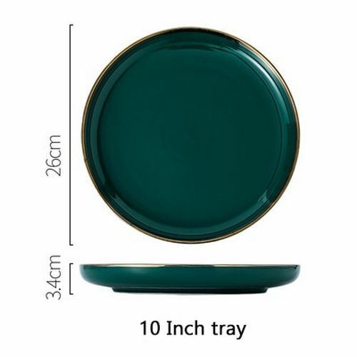 Green Ceramic Dinner Set Gold Inlay Plate Steak Plates Nordic Style Bowl Bowls 