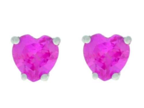 2 Ct Pink Sapphire 6mm Heart Shape Stud Earrings White Gold Silver
