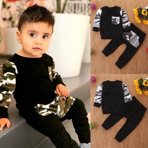 ❤️Toddler Kids Baby Boys Outfits Clothes T-shirt Tops Casual Camo Pants 2PCS Set