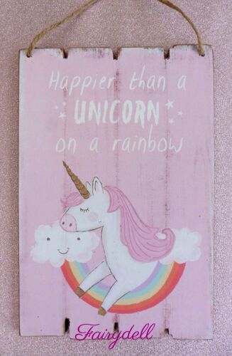 HAPPIER THAN A UNICORN ON A RAINBOW ~ SWEET MAGICAL WALL PLAQUE CHILD/'S ROOM