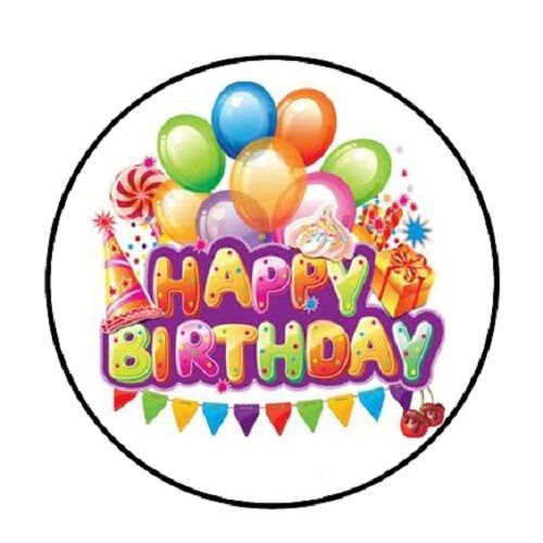ENVELOPE SEALS LABELS STICKERS 1.2" ROUND 48 Happy Birthday Balloons #5!! 