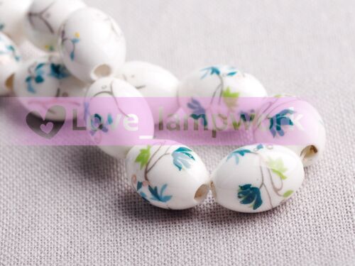 10pcs 15X10mm Porcelain Flowers Big Hole Loose Spacer Ceramic Beads Lot Jewelry