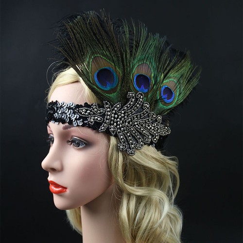 Vintage Feather Flapper Headband 1920s Great Headdress Headpiece Costume