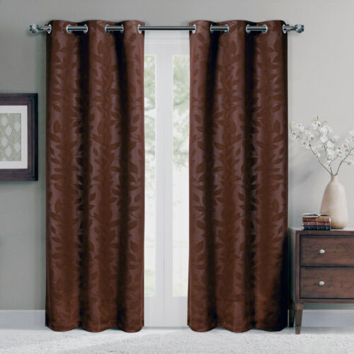 Set of 2 Virginia Blackout Weave Grommet Leafy Design Window Curtain Panels 