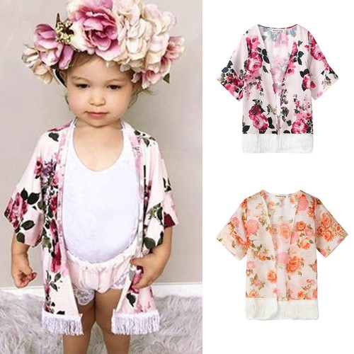 Toddler Baby Girls Flower Tassel Kimono Shawl Cardigan Tops Outfits Set