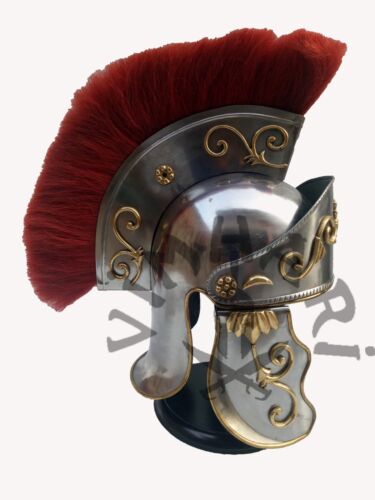 Roman king helmet larp role play helmet with red plume by vimhari 