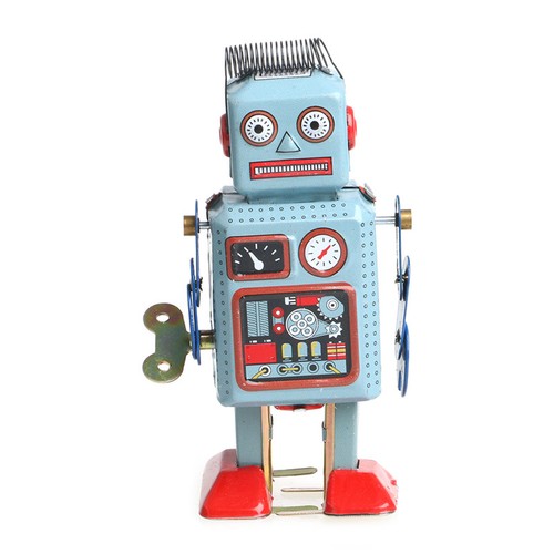 Clockwork Wind Up Metal Walking Robot Toy Retro Vintage Mechanical Kids Gift