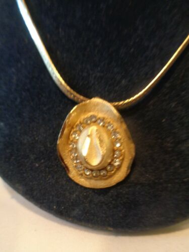 #20 Vintage Blanca Gold Tone Necklace CowBoy Hat CZ Rhinestone Charm Pendant