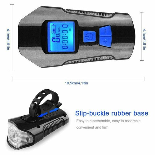 LED Bike Headlight Cycling Bicycle Front Light With Horn Speedometer /& Odometer