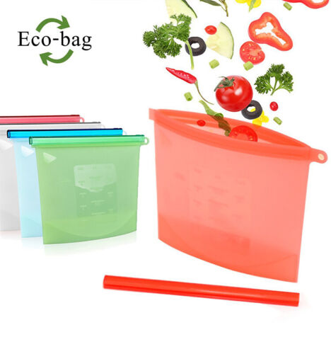4x Reusable Silicone Food Storage Airtight Bag Zip Lock Preservation Container 