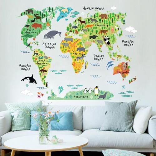 Animal World Map Wall Sticker Removable Decal Mural Bedroom Kids Room Decor FA 