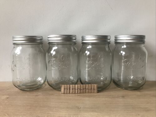 500ml Glass Eerin Mason Storage Jars With 2 Piece Silver Screw Top Lids x 4 