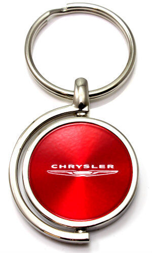 Red Chrysler Logo Brushed Metal Round Spinner Chrome Key Chain Spin Ring