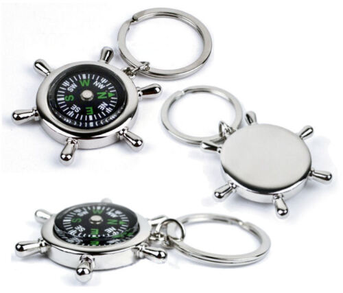 Personalised Mini Nautical Chrome Compass Keyring Key Chain Engraved Gift