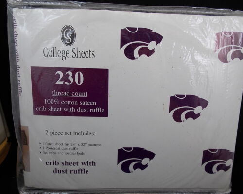 Kansas K State Crib sheet and Dust Ruffle for Baby Crib or Toddler bed NEW
