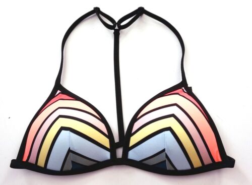 PINK Victorias Secret Rainbow Stripe Y Back Push Up Triangle Bikini Top XS M L