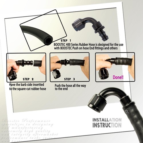 BOOSTEC Push On//Socketless Hose End//Fitting 4AN AN4 180 degree Black