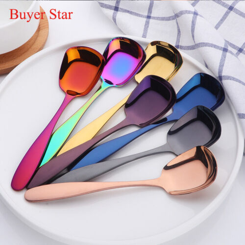 10PCS Special Square Spoon Stainless Steel Flatware Small Tableware Flat Spoon 