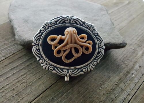 Handmade Octopus Cameo Silver Pill Box 