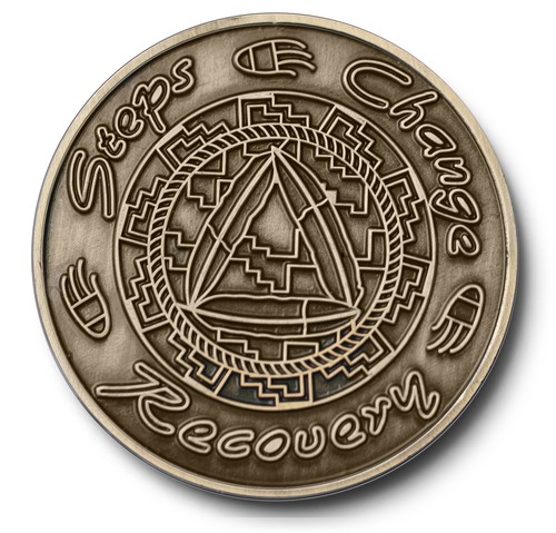 /"Steps//Change//Recovery/" Native American Theme AA Program Bronze Coin//Medallion