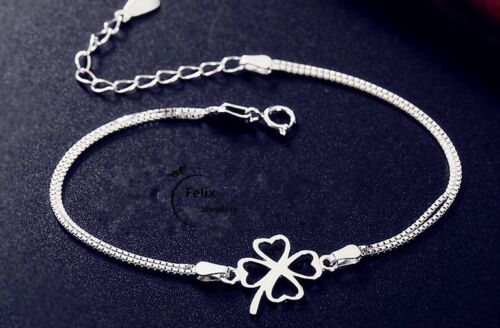 Four Clover 925 Sterling Silver Bracelet Bangle Womens Ladies Jewellery Gifts UK