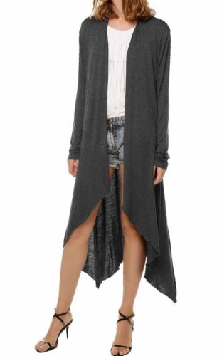 Fashion Women Long Sleeve Cardigan Open Front Draped Solid Casual Irregular Hem