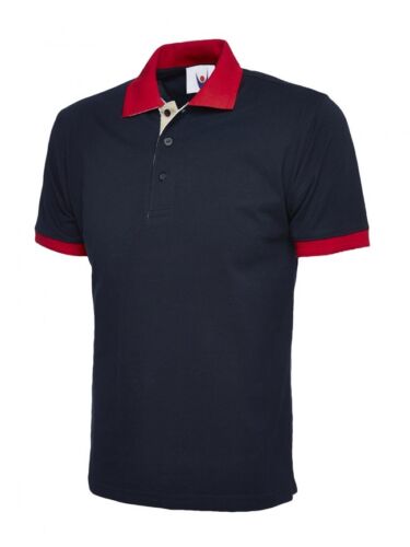 Uneek UC107 Contrast Polo Shirt Mens Two Tone 100% Ring Spun Combed Cotton Top 
