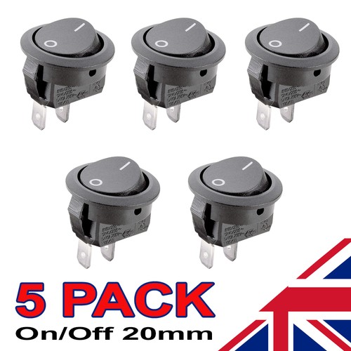 5 X de Encendido//Apagado Interruptor Redonda Negra Coche Dash automotriz 20mm SPST Barco