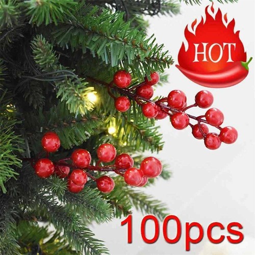 100Pcs Artificial Red Holly Berry Ornament DIY Craft Accessories Christmas Decor