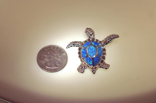 42.5 mm 925 Sterling Silver Hawaiian Honu Turtle incrusté Opal CZ Slide pendentif XL