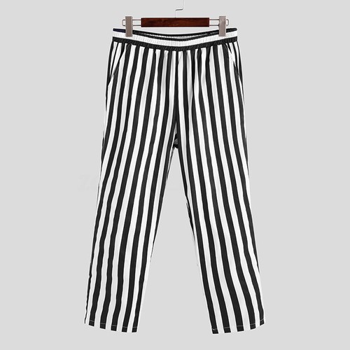 INCERUN Men/'s Striped Slim Fit Skinny Trousers Casual Pencil Jogger Cargo Pants