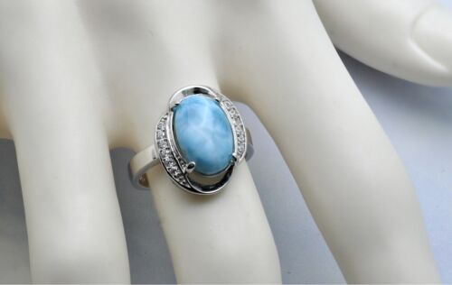 Larimar Premium 100% Natural 10X12mm Oval 925 Sterling Silver Ring Size 6 