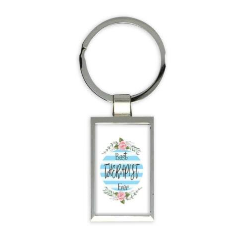 Gift Keychain Christmas Cute Birthday Stripes Blue Best THERAPIST Ever 
