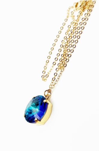 Details about  / Bermuda Blue Crystal Pendant 14kt Gold Filled Necklace Women Birthday Gift Boxed