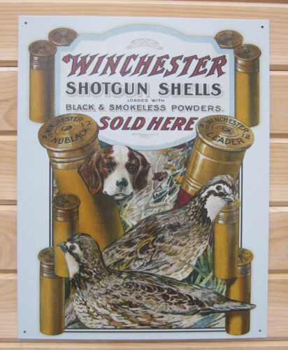 Winchester Shotgun Shells TIN SIGN dog quail hunting vtg metal wall decor ad 940 