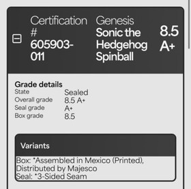 8.5 A+ Sonic Spinball Sega Genesis Majesco Print WATA NOT CGC VGA The Hedgehog