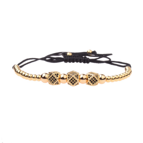 Fashion Men/'s Micro Pave CZ Ball Crown Braided Adjustable Copper Beads Bracelets