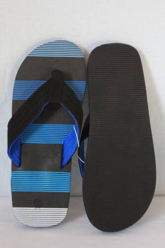 NEW Mens Flip Flops Size Medium 8-9 Black Blue Sandals Cloth Straps Pool Beach 