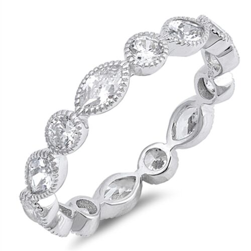 Eternity Marquise & Round CZ .925 Sterling Silver Ring Sizes 4-10 
