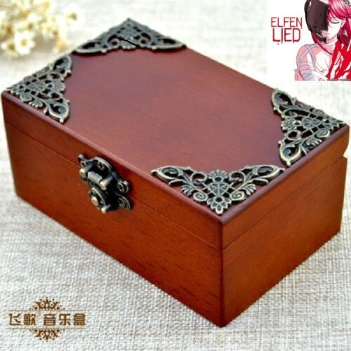 ♫  ELFEN LIED LILIUM ♫ Antique Wooden Mirror Rectangle jewelry Music Box 