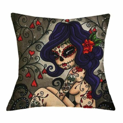 Skull Girl Cushion Cover 18inch Cotton Linen Comfort Pillow Cases Gift Decor 