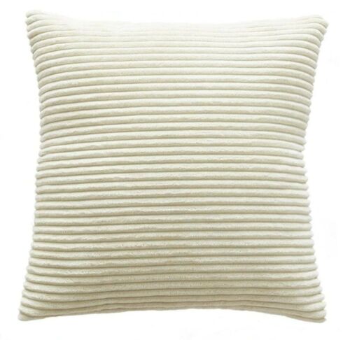 Set of 2 Soft Corduroy Stripes Cushion Covers Cream 17x17inch 45cmx45cm UK Stock 