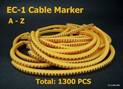 EC-1 #gtnn Soft PVC Yellow Cable Wire Markers Letter A to Z  " x 1300 pcs/lot 