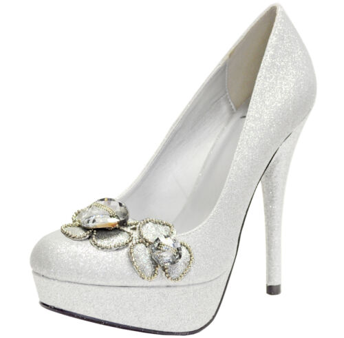New women/'s shoes evening pumps stilettos prom party formal silver glitter